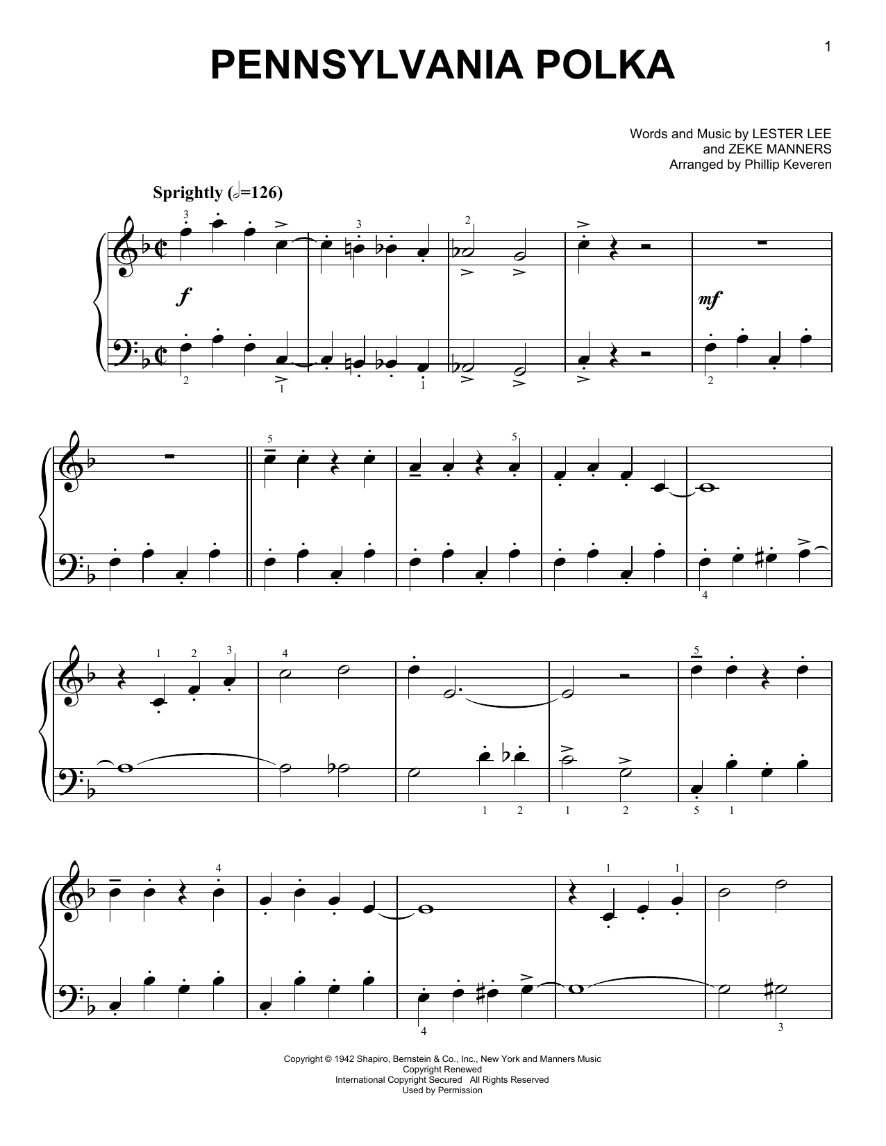 Lester Lee Pennsylvania Polka [Classical version] (arr. Phillip Keveren) sheet music notes and chords arranged for Easy Piano