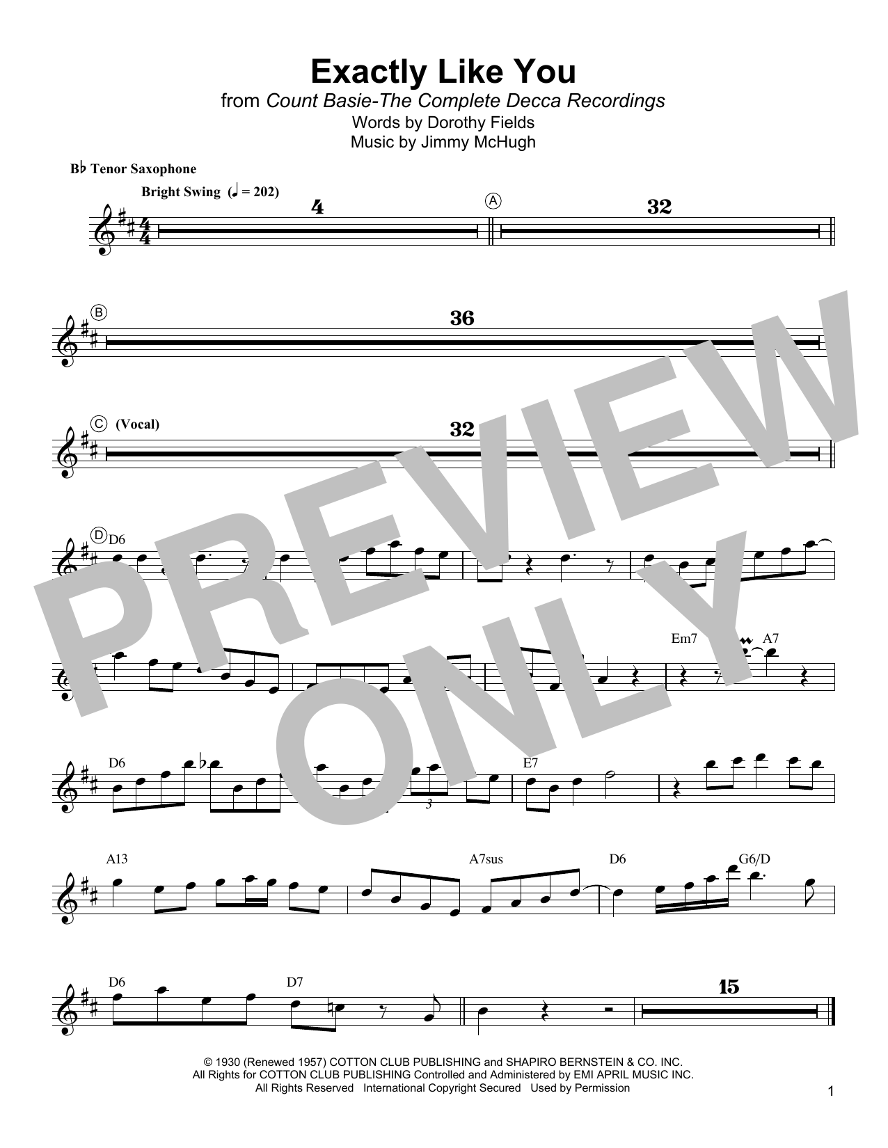 Lester Young Exactly Like You sheet music notes and chords arranged for Tenor Sax Transcription