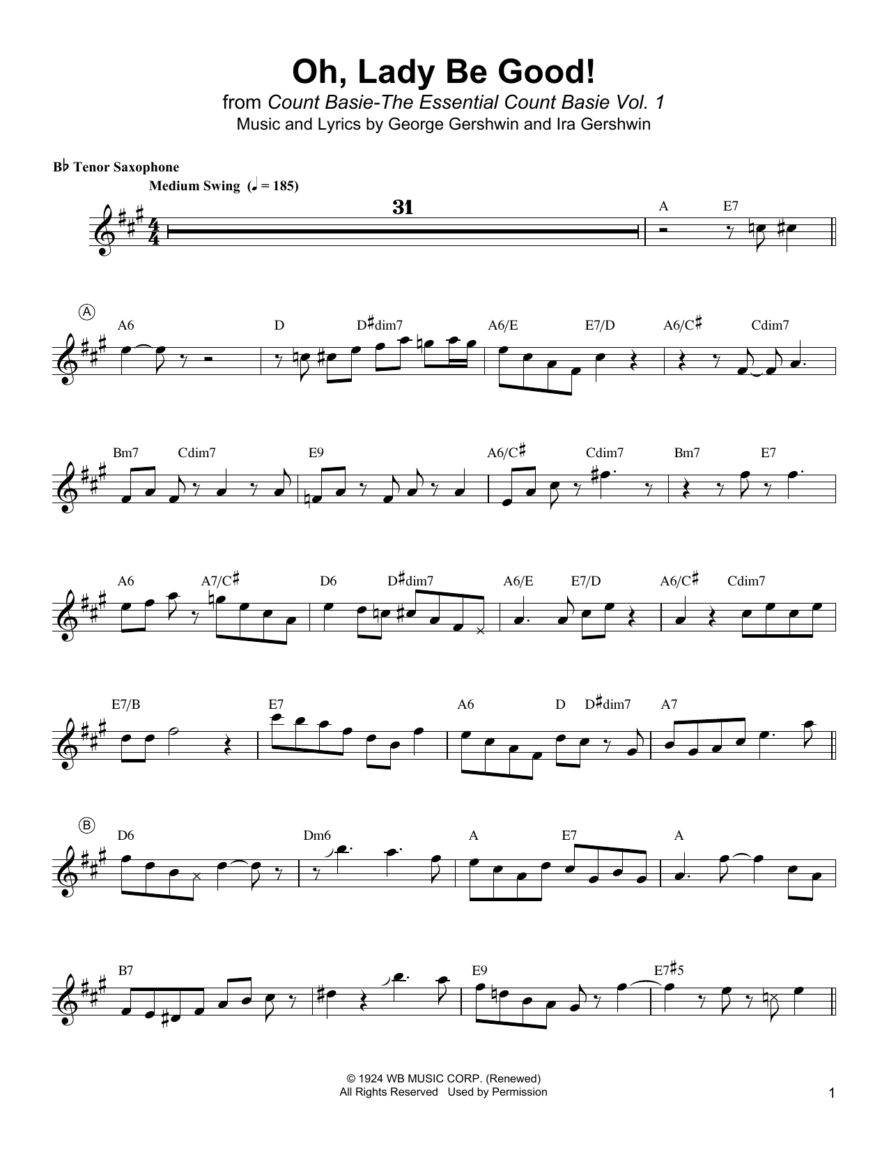 Lester Young Oh, Lady Be Good! sheet music notes and chords arranged for Tenor Sax Transcription