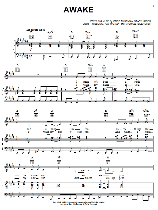 Letters To Cleo Awake sheet music notes and chords arranged for Piano, Vocal & Guitar Chords (Right-Hand Melody)