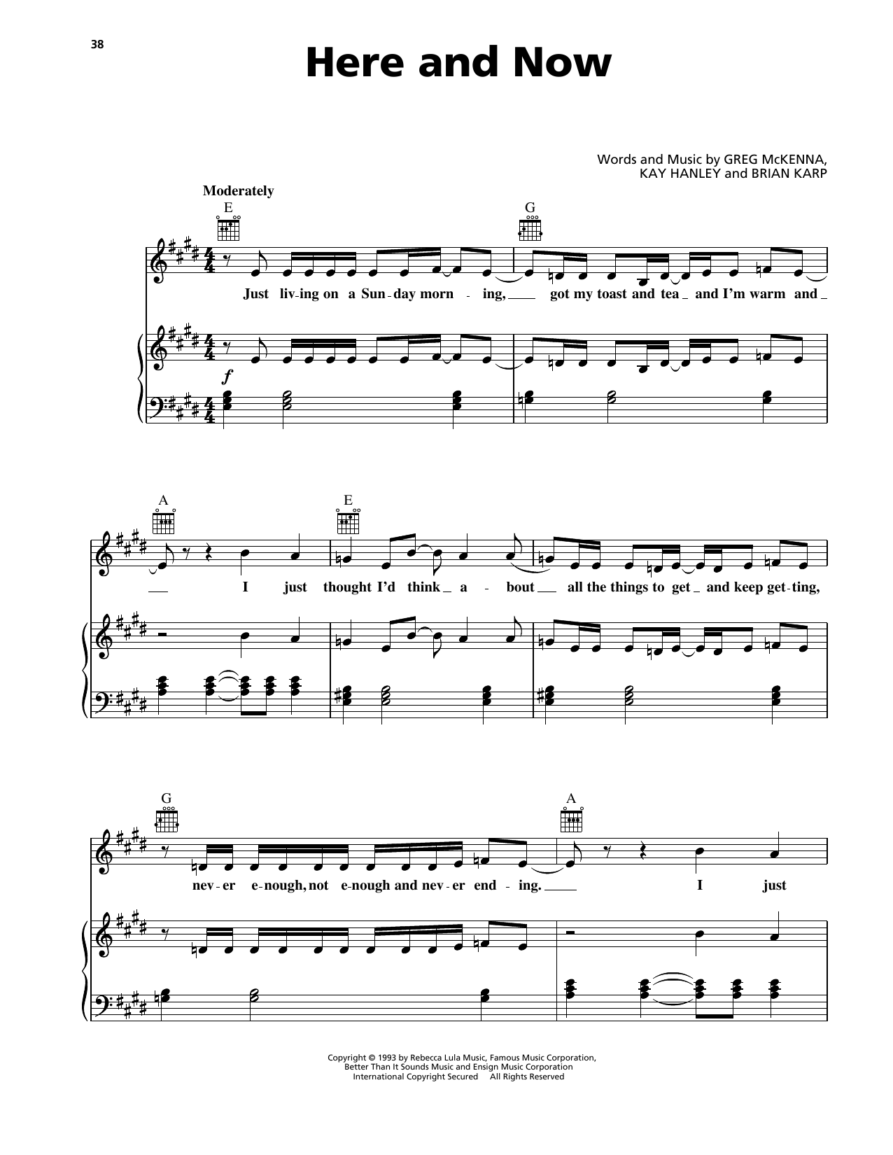 Letters To Cleo Here And Now sheet music notes and chords arranged for Piano, Vocal & Guitar Chords (Right-Hand Melody)