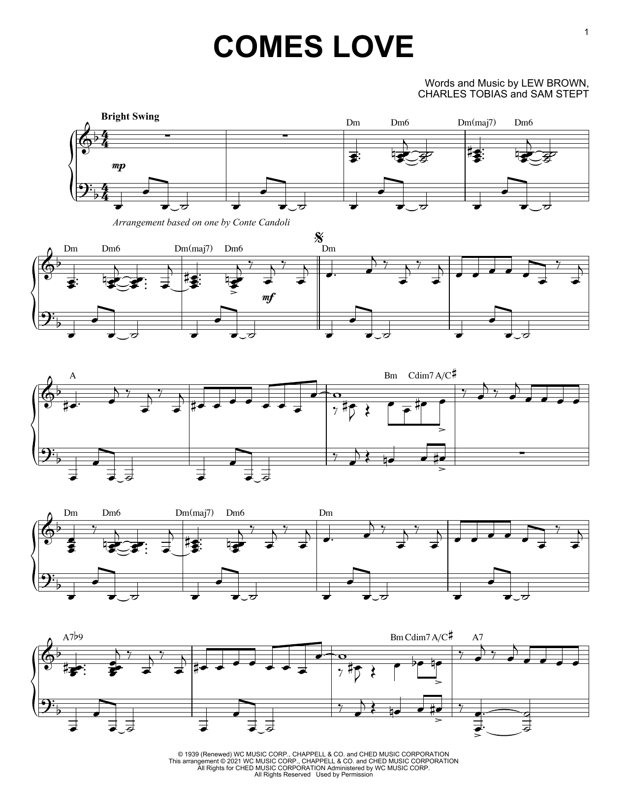 Lew Brown Comes Love [Jazz version] (arr. Brent Edstrom) sheet music notes and chords arranged for Piano Solo