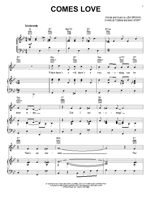 Lew Brown Comes Love sheet music notes and chords arranged for Piano, Vocal & Guitar Chords (Right-Hand Melody)