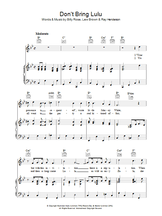 Lew Brown Don't Bring Lulu sheet music notes and chords arranged for Piano, Vocal & Guitar Chords