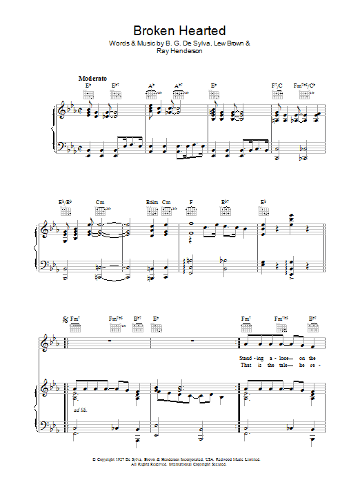Lew Brown (Here Am I) Broken Hearted sheet music notes and chords arranged for Piano, Vocal & Guitar Chords