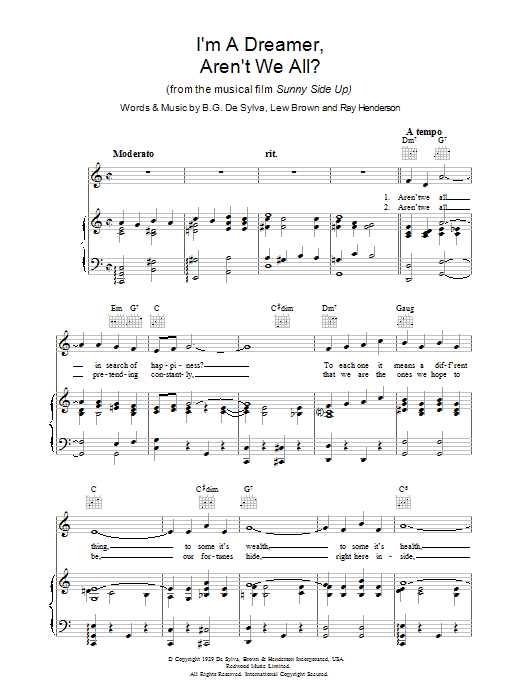 Lew Brown I'm A Dreamer, Aren't We All? sheet music notes and chords arranged for Piano, Vocal & Guitar Chords