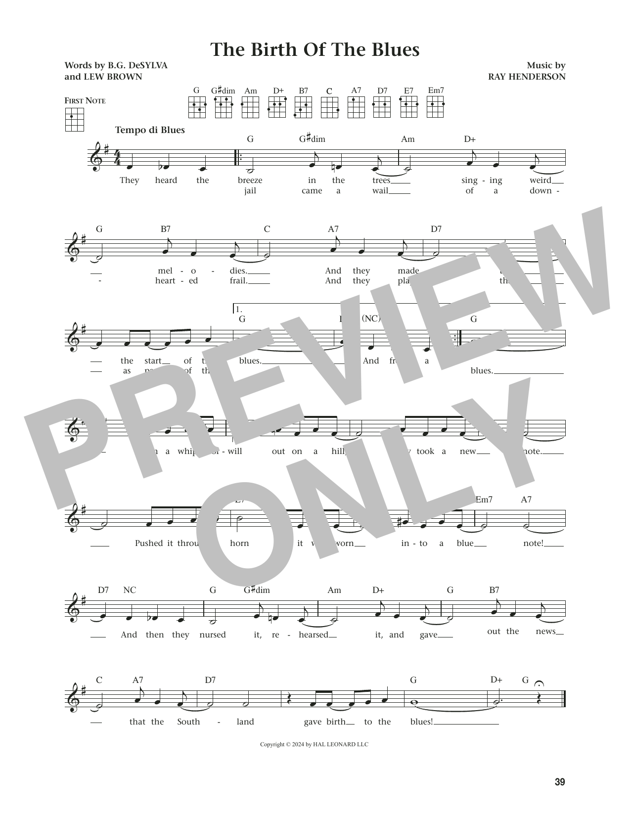 Lew Brown The Birth Of The Blues (from The Daily Ukulele) (arr. Jim Beloff) sheet music notes and chords arranged for Ukulele