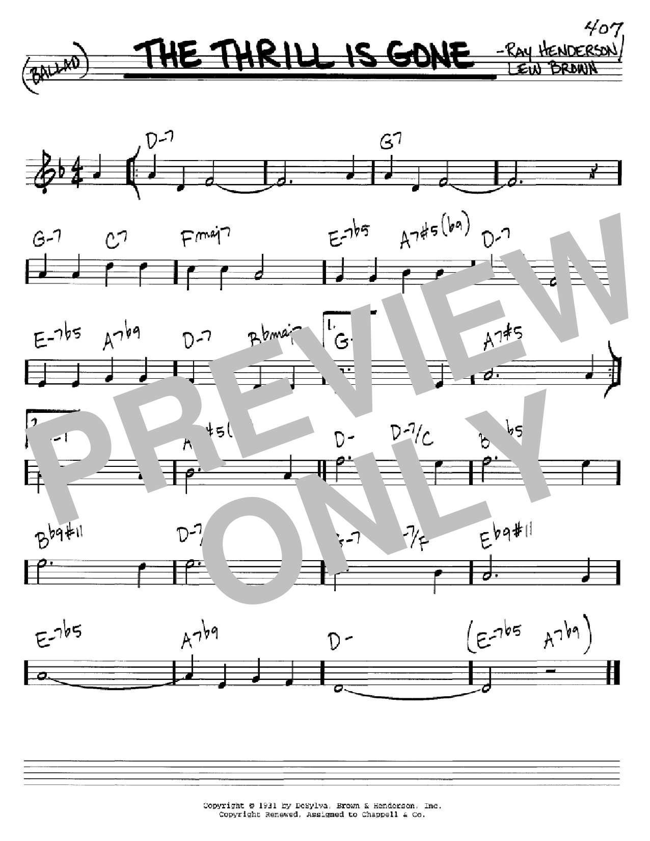 Lew Brown The Thrill Is Gone sheet music notes and chords arranged for Real Book – Melody & Chords – C Instruments