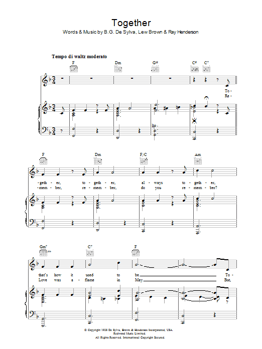 Lew Brown Together sheet music notes and chords arranged for Piano, Vocal & Guitar Chords