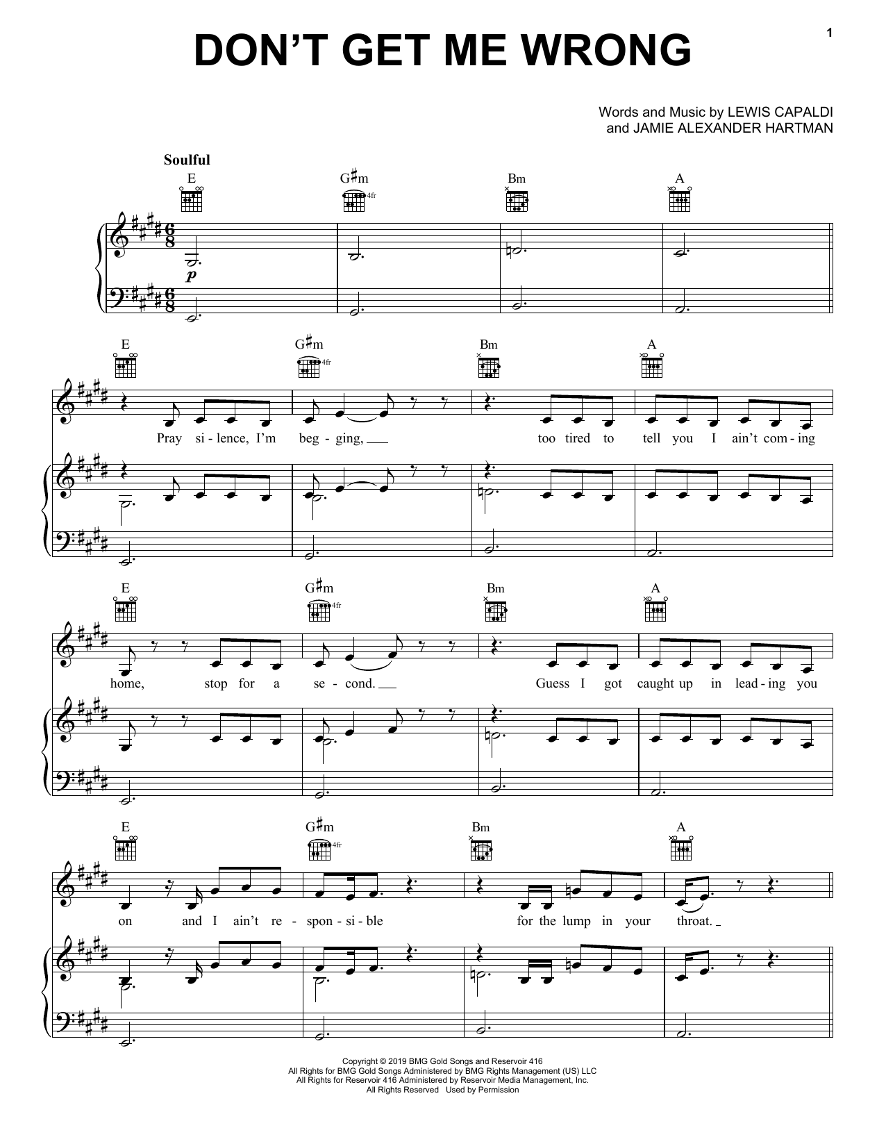 Lewis Capaldi Don't Get Me Wrong sheet music notes and chords arranged for Piano, Vocal & Guitar Chords (Right-Hand Melody)