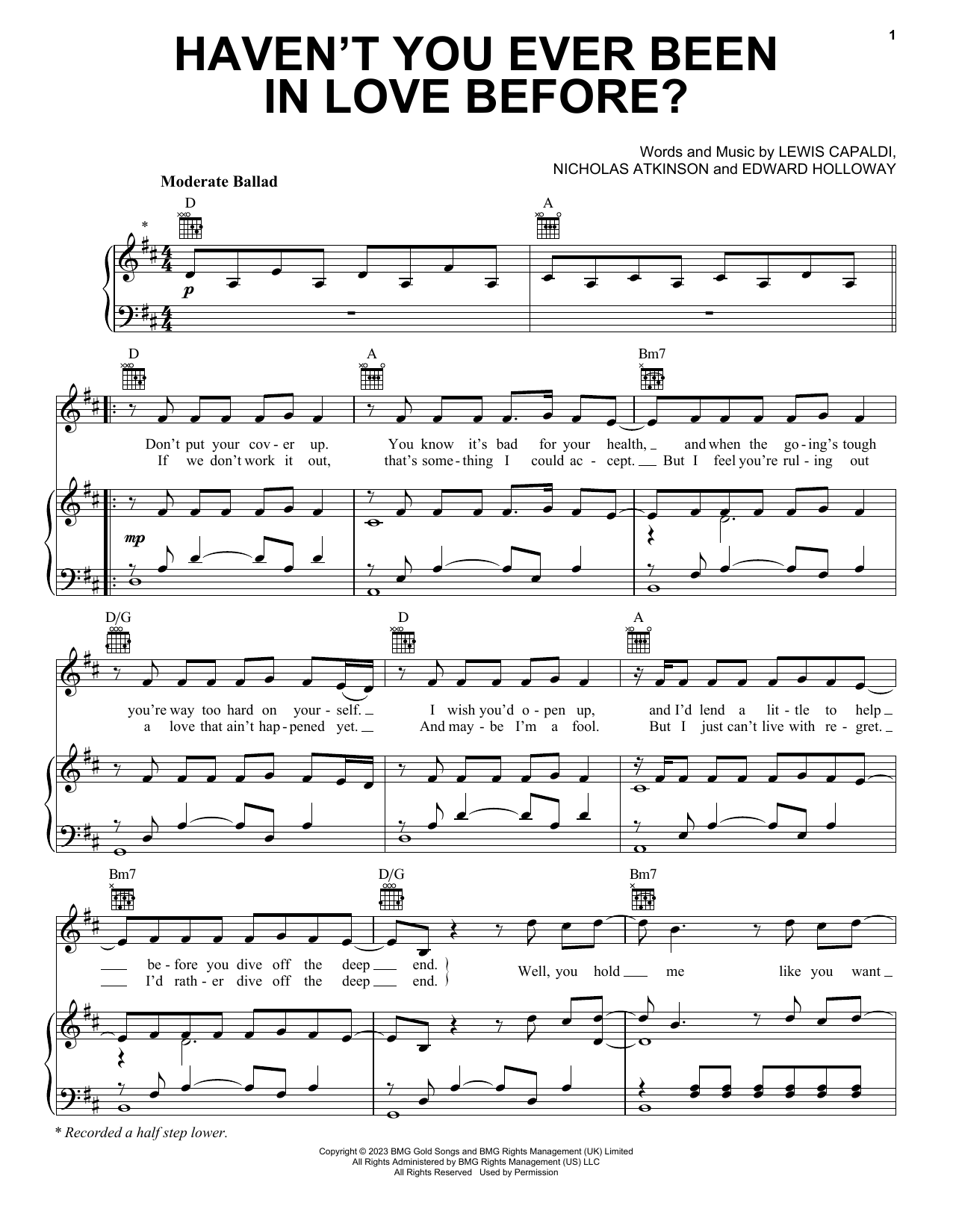 Lewis Capaldi Haven't You Ever Been In Love Before? sheet music notes and chords arranged for Piano, Vocal & Guitar Chords (Right-Hand Melody)