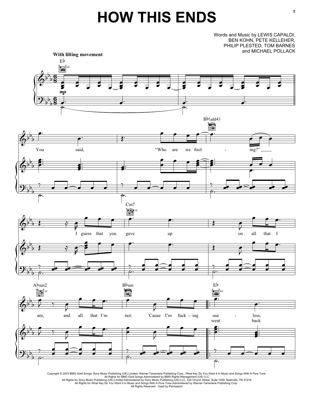 Lewis Capaldi How This Ends sheet music notes and chords arranged for Piano, Vocal & Guitar Chords (Right-Hand Melody)