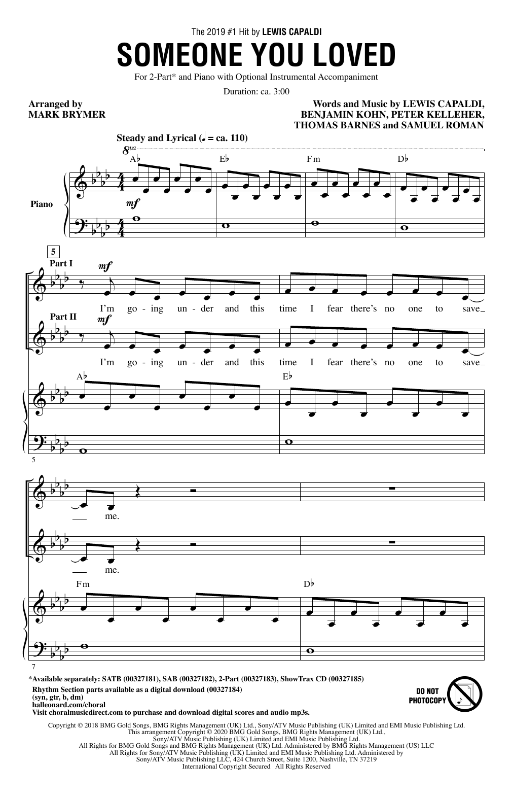 Lewis Capaldi Someone You Loved (arr. Mark Brymer) sheet music notes and chords arranged for SATB Choir
