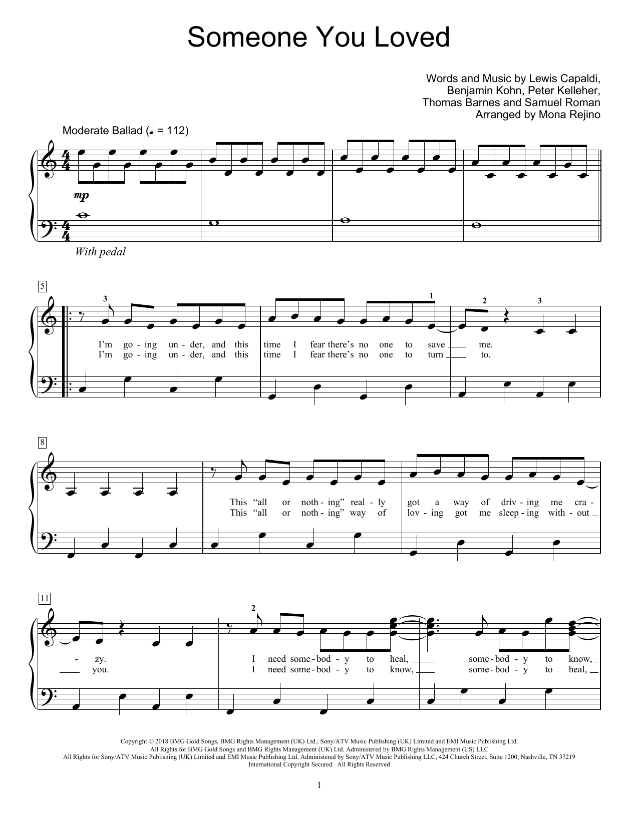 Lewis Capaldi Someone You Loved (arr. Mona Rejino) sheet music notes and chords arranged for Educational Piano
