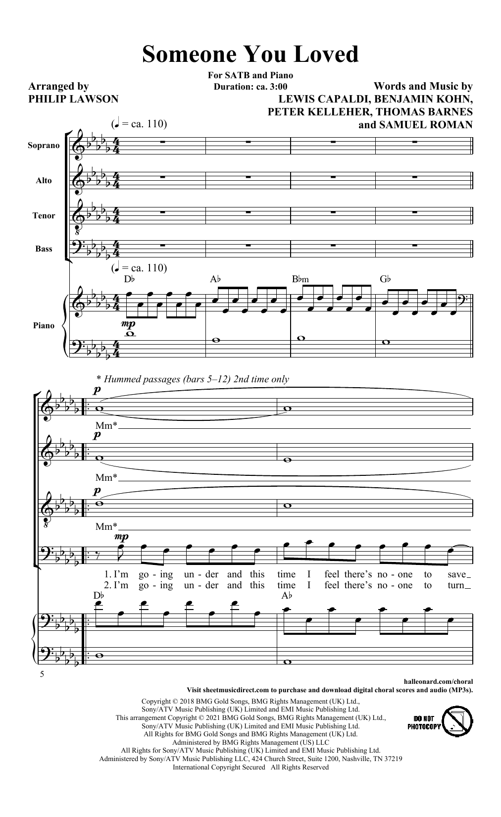 Lewis Capaldi Someone You Loved (arr. Philip Lawson) sheet music notes and chords arranged for SATB Choir