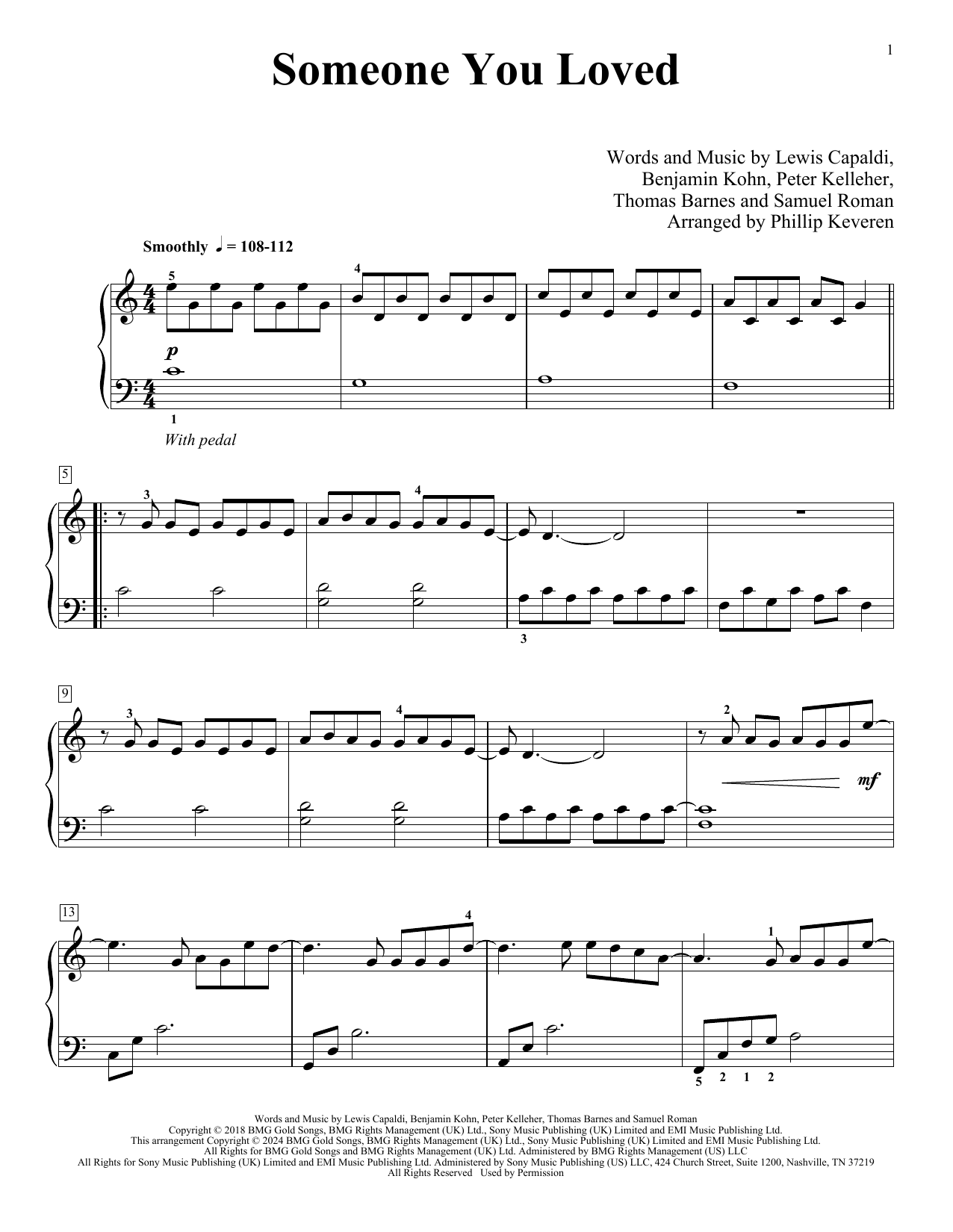 Lewis Capaldi Someone You Loved (arr. Phillip Keveren) sheet music notes and chords arranged for Piano Solo