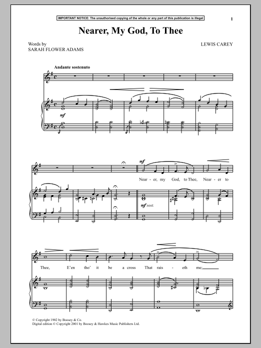 Lewis Carey Nearer, My God, To Thee sheet music notes and chords arranged for Piano & Vocal