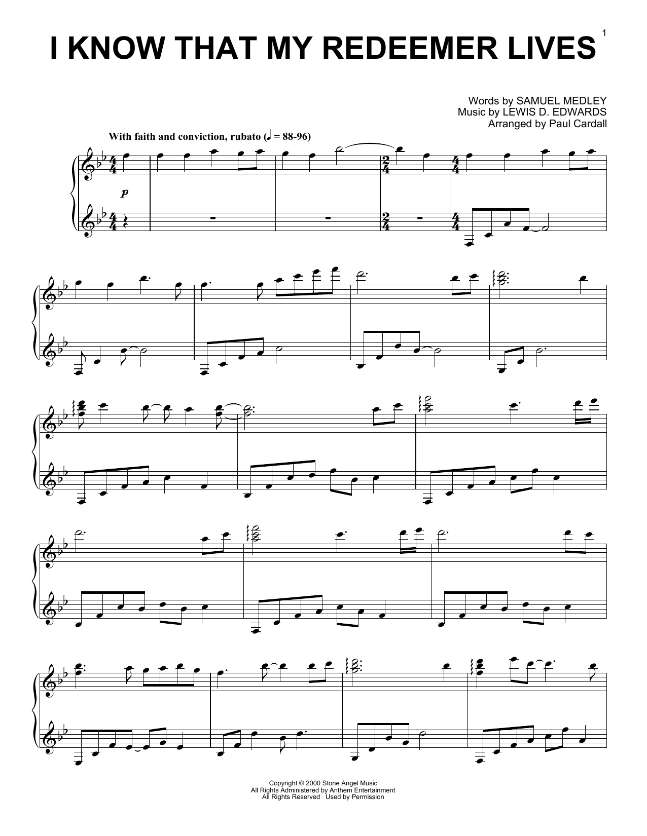 Lewis D. Edwards I Know That My Redeemer Lives (arr. Paul Cardall) sheet music notes and chords arranged for Piano Solo
