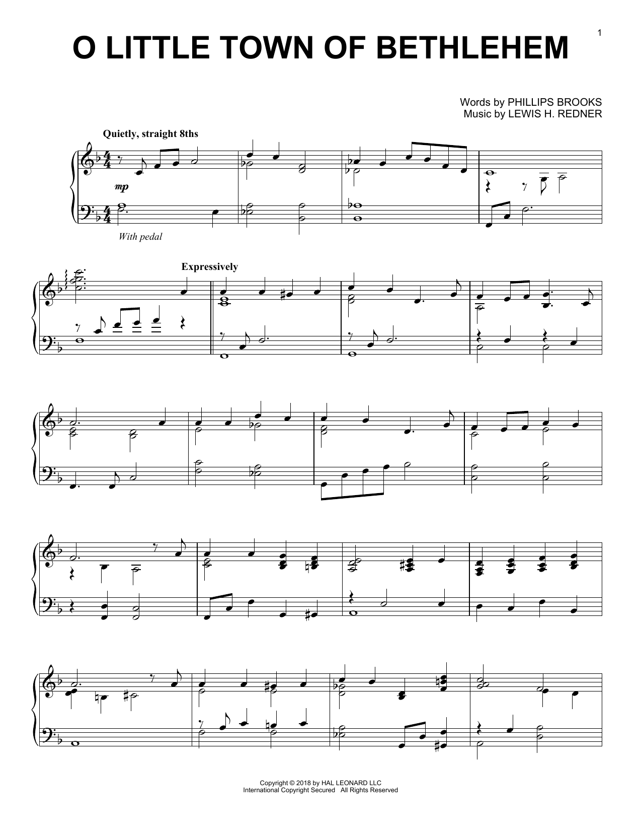 Lewis H. Redner O Little Town Of Bethlehem [Jazz version] sheet music notes and chords arranged for Piano Solo