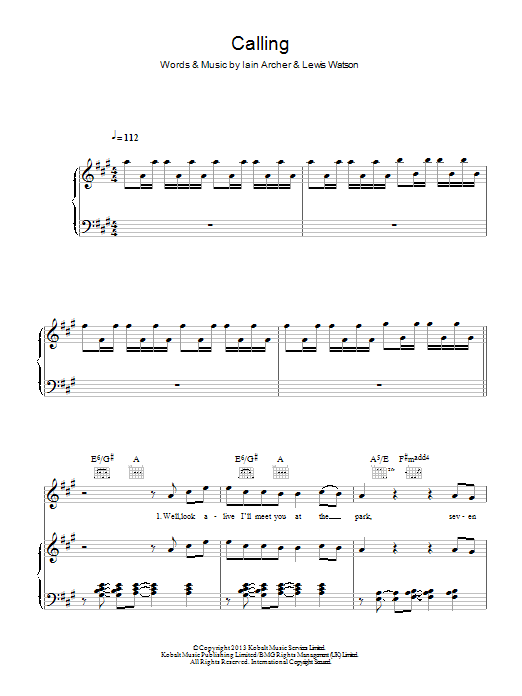 Lewis Watson Calling sheet music notes and chords arranged for Piano, Vocal & Guitar Chords
