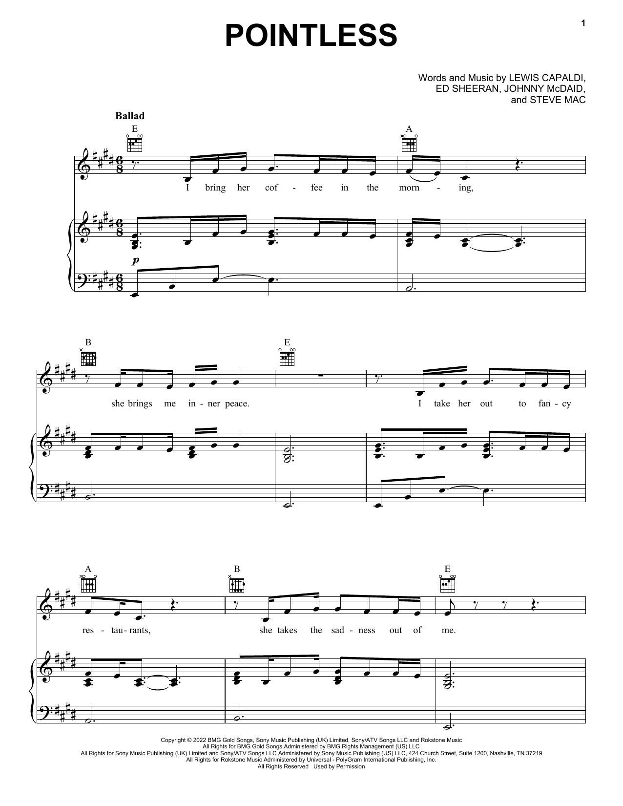 Lewis Capaldi Pointless sheet music notes and chords arranged for Piano, Vocal & Guitar Chords (Right-Hand Melody)