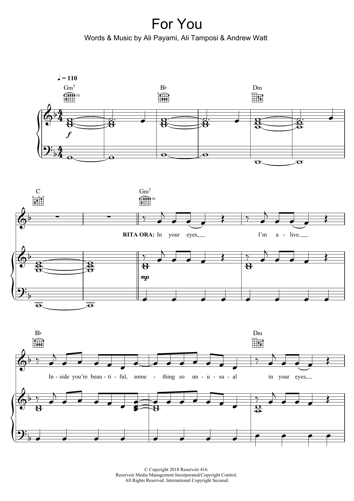 Liam Payne For You sheet music notes and chords arranged for Piano, Vocal & Guitar Chords