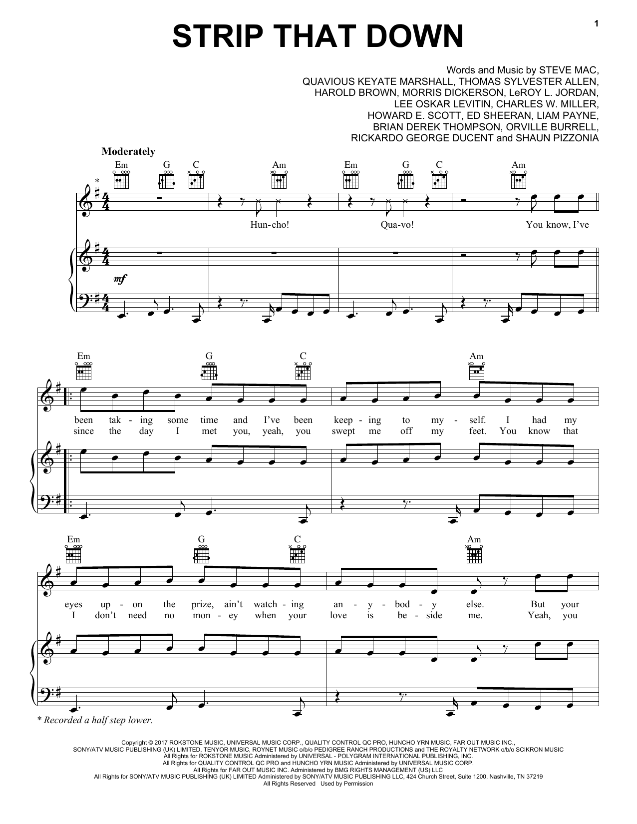 Liam Payne Strip That Down (feat. Quavo) sheet music notes and chords arranged for Piano, Vocal & Guitar Chords (Right-Hand Melody)