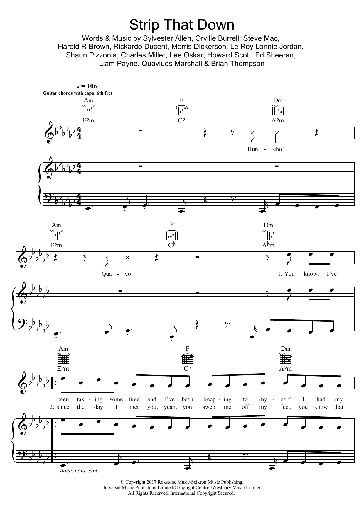 Liam Payne Strip That Down (featuring Quavo) sheet music notes and chords arranged for Piano, Vocal & Guitar Chords