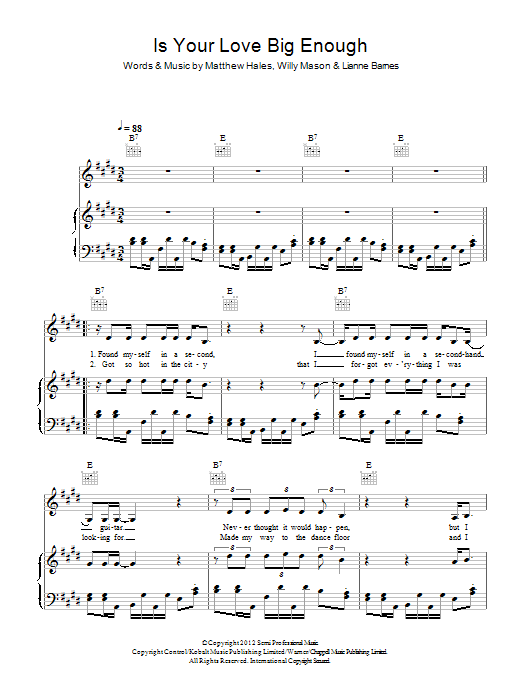 Lianne La Havas Is Your Love Big Enough sheet music notes and chords arranged for Piano, Vocal & Guitar Chords