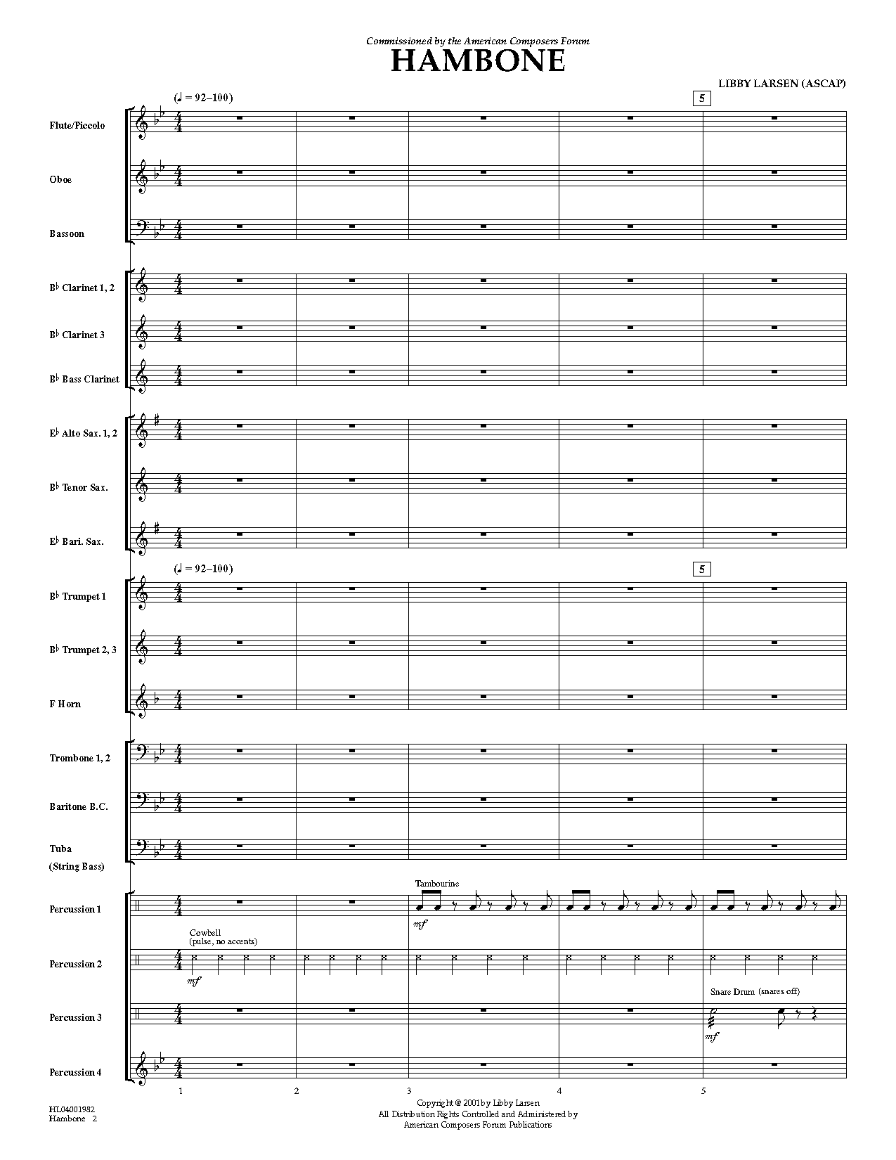 Libby Larsen Hambone - Full Score sheet music notes and chords arranged for Concert Band