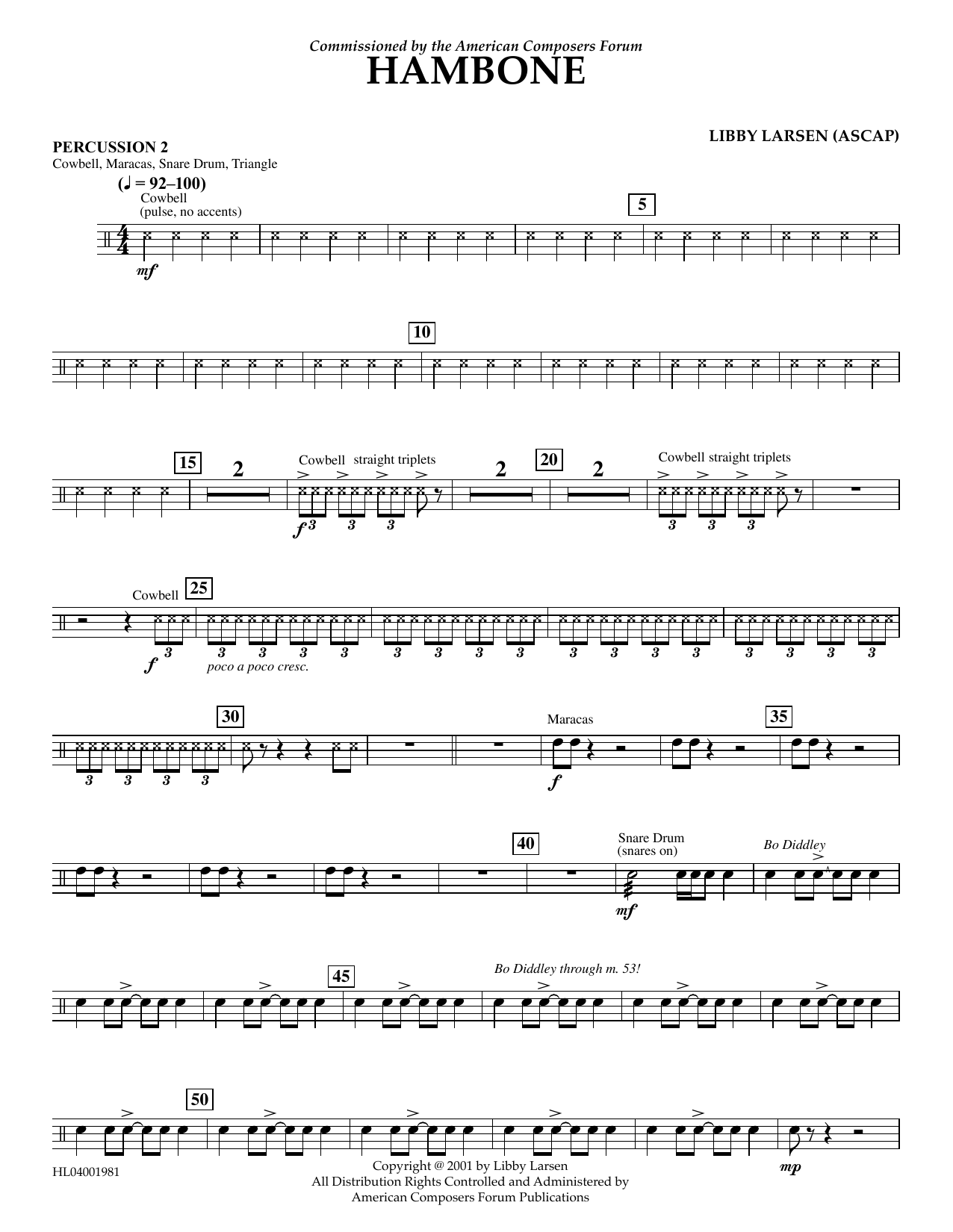 Libby Larsen Hambone - Percussion 2 sheet music notes and chords arranged for Concert Band