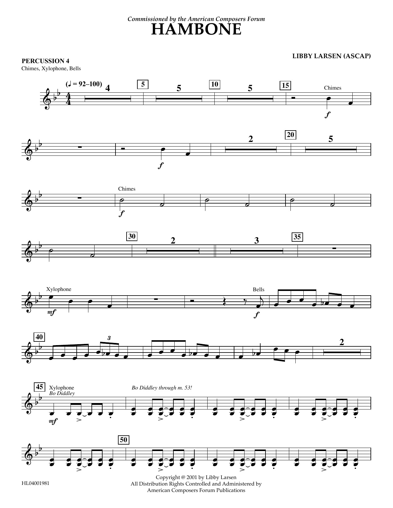 Libby Larsen Hambone - Percussion 4 sheet music notes and chords arranged for Concert Band