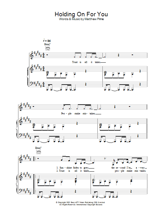 Liberty X Holding On For You sheet music notes and chords arranged for Piano, Vocal & Guitar Chords