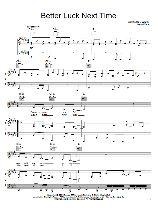 Lifehouse Better Luck Next Time sheet music notes and chords arranged for Piano, Vocal & Guitar Chords (Right-Hand Melody)