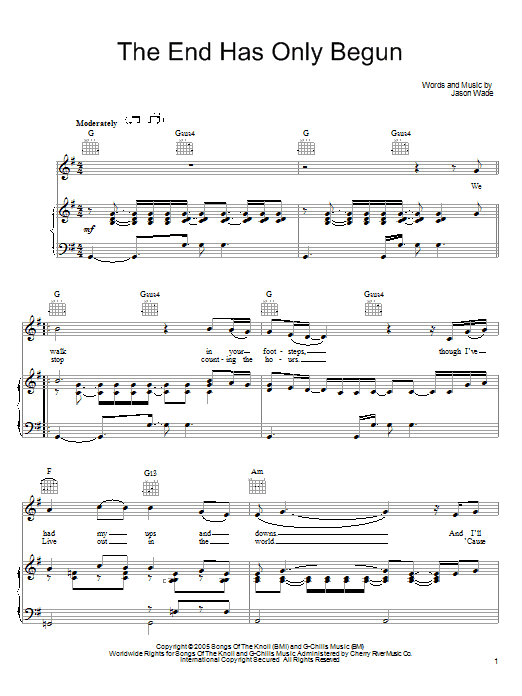 Lifehouse The End Has Only Begun sheet music notes and chords arranged for Piano, Vocal & Guitar Chords (Right-Hand Melody)