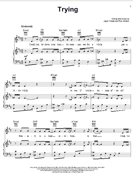 Lifehouse Trying sheet music notes and chords arranged for Piano, Vocal & Guitar Chords (Right-Hand Melody)