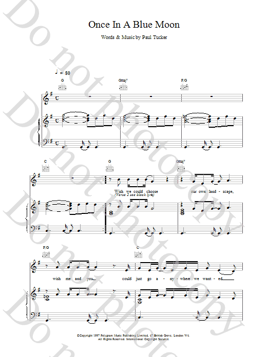 Lighthouse Family Once In A Blue Moon sheet music notes and chords arranged for Piano, Vocal & Guitar Chords