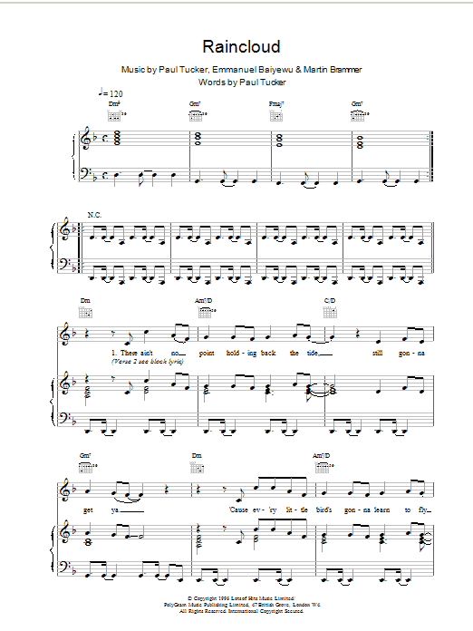 Lighthouse Family Raincloud sheet music notes and chords arranged for Piano, Vocal & Guitar Chords