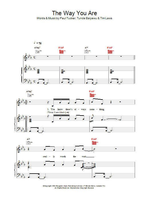 Lighthouse Family The Way You Are sheet music notes and chords arranged for Piano, Vocal & Guitar Chords