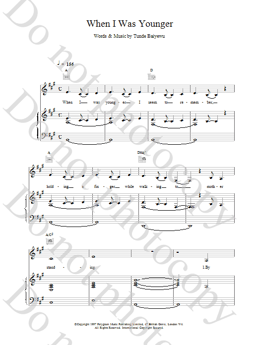 Lighthouse Family When I Was Younger sheet music notes and chords arranged for Piano, Vocal & Guitar Chords