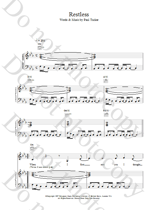 Lighthouse Family Restless sheet music notes and chords arranged for Piano, Vocal & Guitar Chords