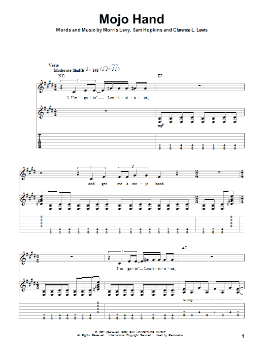 Lightnin' Hopkins Mojo Hand sheet music notes and chords arranged for Guitar Tab (Single Guitar)