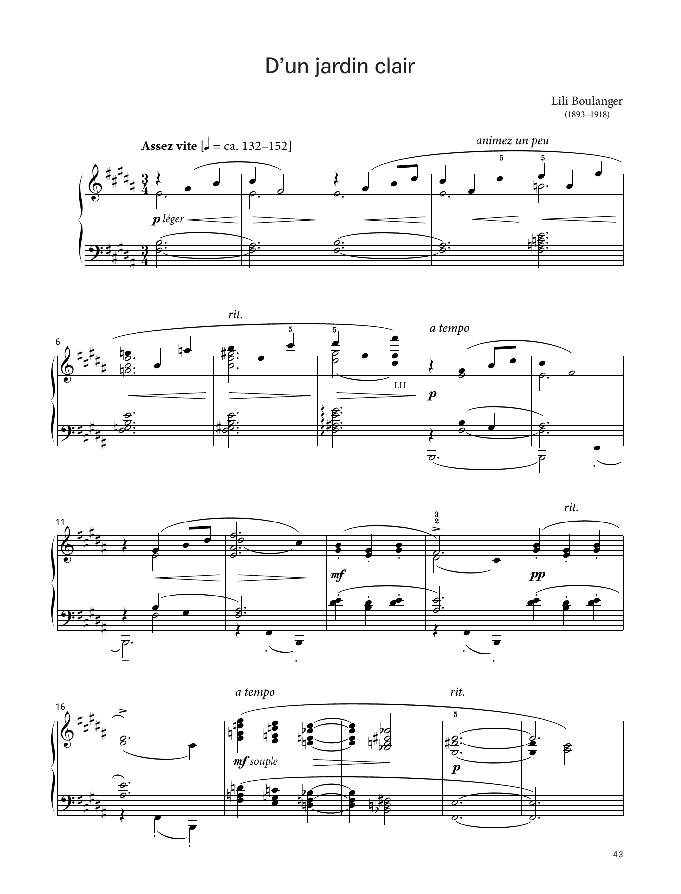 Lili Boulanger D'un jardin clair (LCME Piano 2018 Grade 7 List B) sheet music notes and chords arranged for Piano Solo