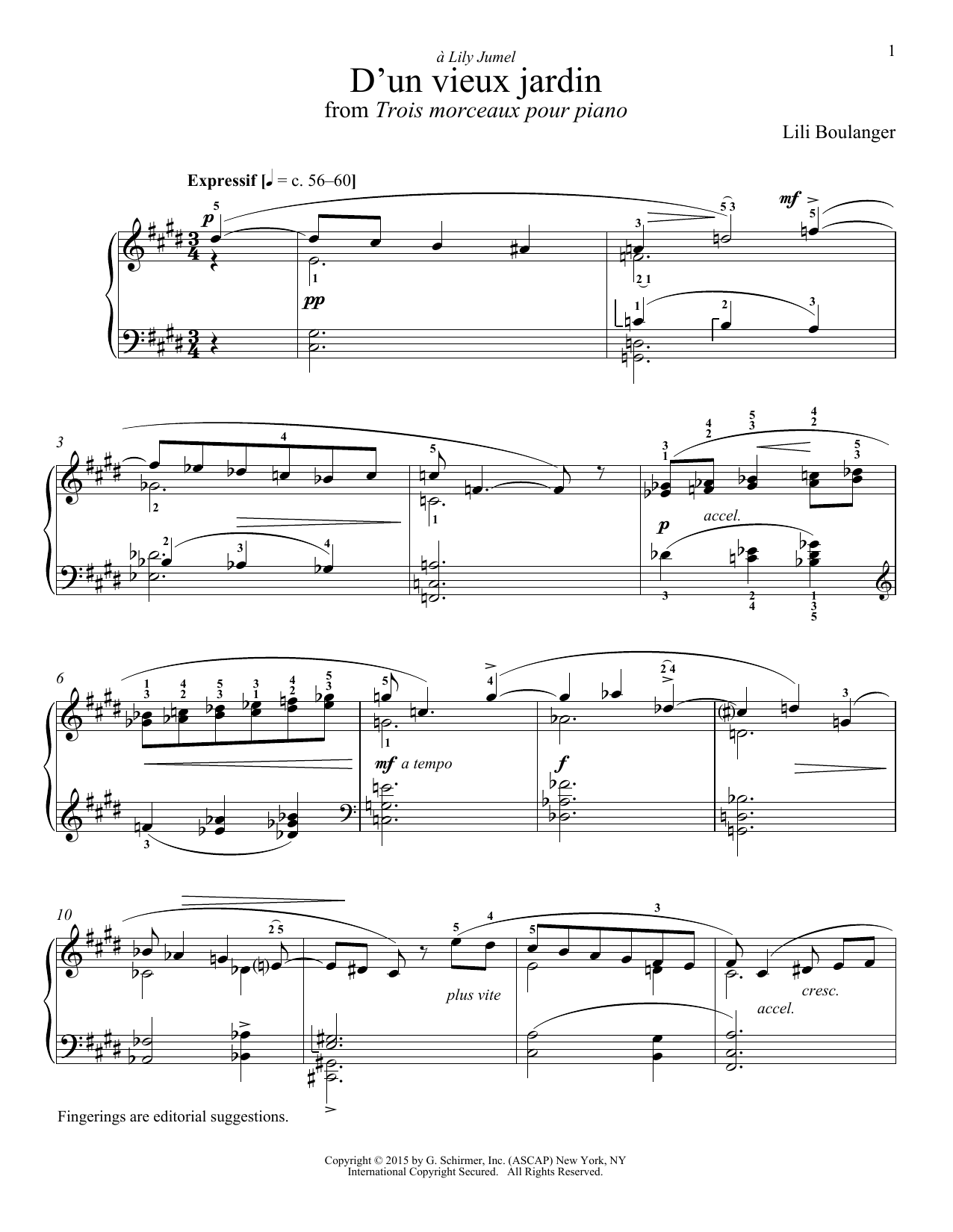 Lili Boulanger D'un Vieux Jardin sheet music notes and chords arranged for Piano Solo