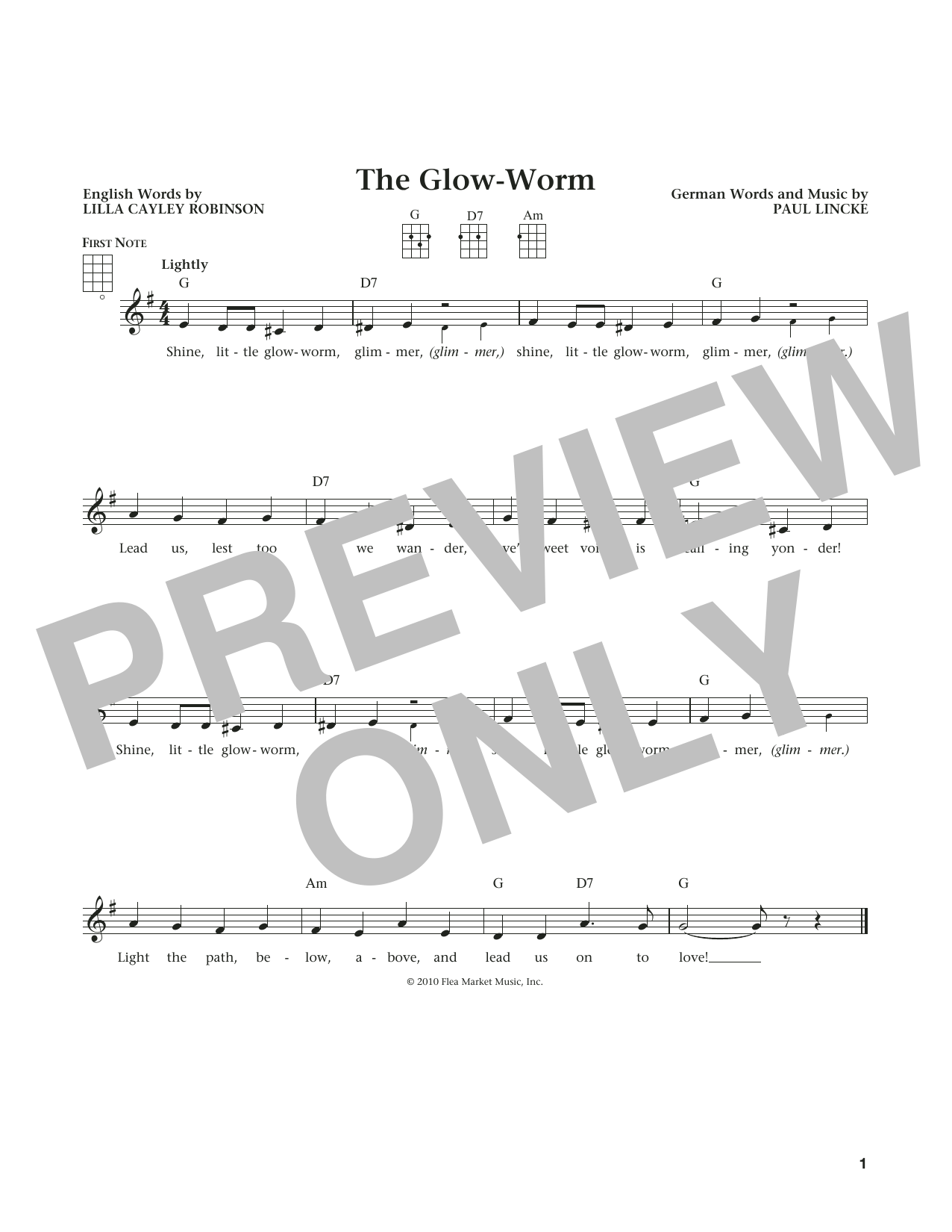 Lilla Cayley Robinson The Glow Worm (from The Daily Ukulele) (arr. Liz and Jim Beloff) sheet music notes and chords arranged for Ukulele