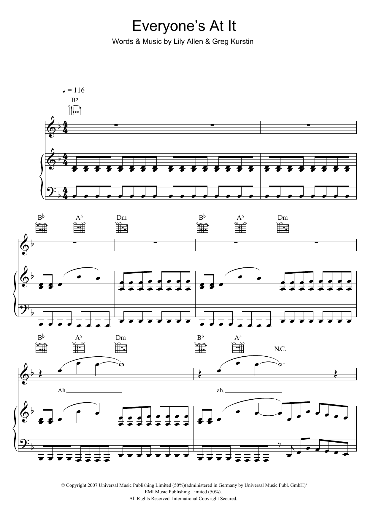 Lily Allen Everyone's At It sheet music notes and chords arranged for Piano, Vocal & Guitar Chords