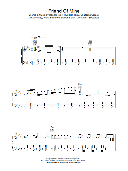 Lily Allen Friend Of Mine sheet music notes and chords arranged for Piano, Vocal & Guitar Chords