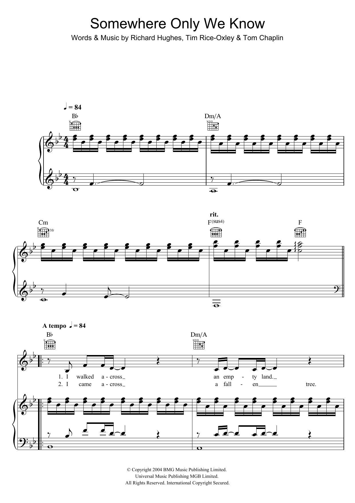 Lily Allen Somewhere Only We Know sheet music notes and chords arranged for Piano, Vocal & Guitar Chords
