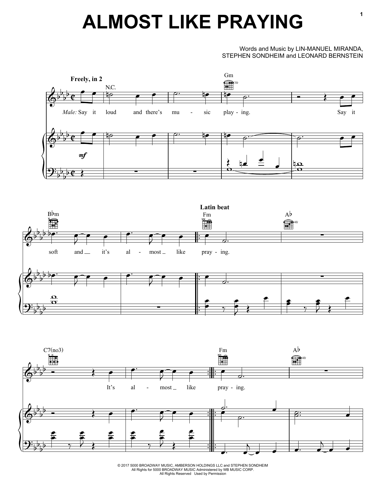 Lin-Maneul Miranda feat artists for Puerto Rico Almost Like Praying sheet music notes and chords arranged for Piano, Vocal & Guitar Chords (Right-Hand Melody)