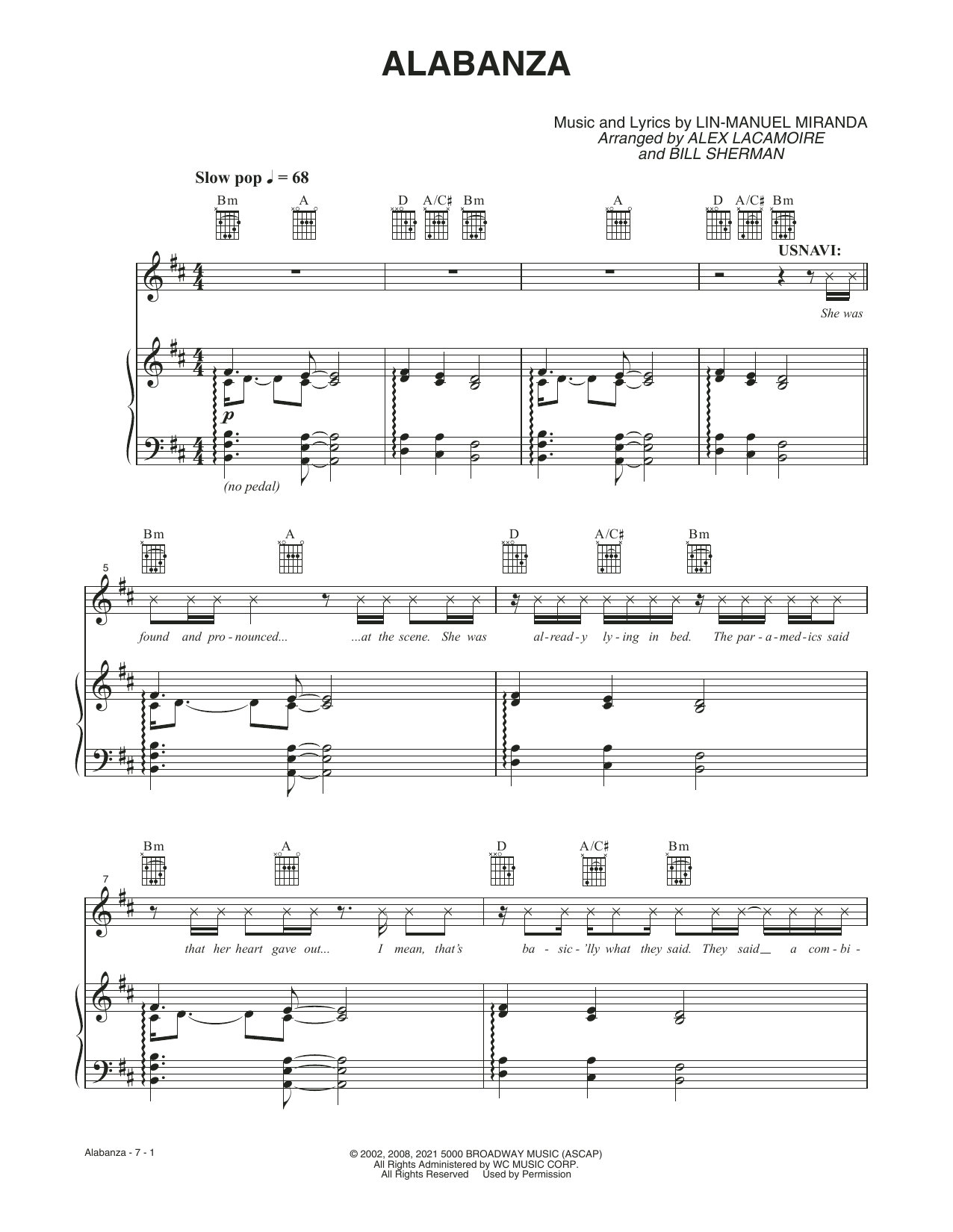 Lin-Manuel Miranda Alabanza (from the Motion Picture In The Heights) sheet music notes and chords arranged for Piano, Vocal & Guitar Chords